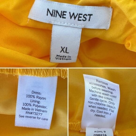 Nine West Crosshatch Flutter Hem Tie Waist Dress yellow mustard XL - Picture 10 of 11